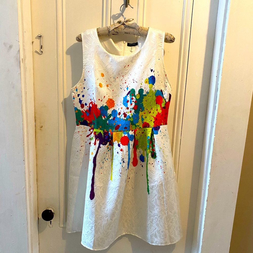 Size M Acevog paint splatter mini dress.